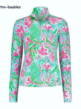 Lilly Pulitzer Luxletic Niccola Popover Amalfi Blue Leaf It Wild Sz M - NWOT